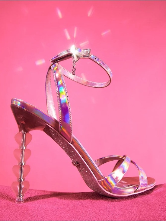 Aldo Shoes - BARBIE x Aldo Pink Holographic Strappy Heel with Heart-Shaped Stacked Heel